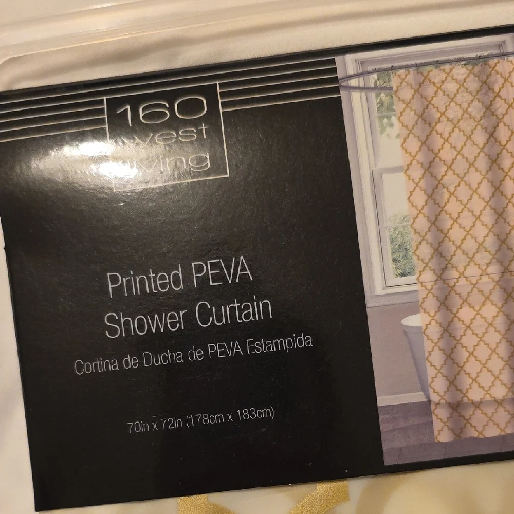 Printed PEVA Shower Curtain - Gold and White